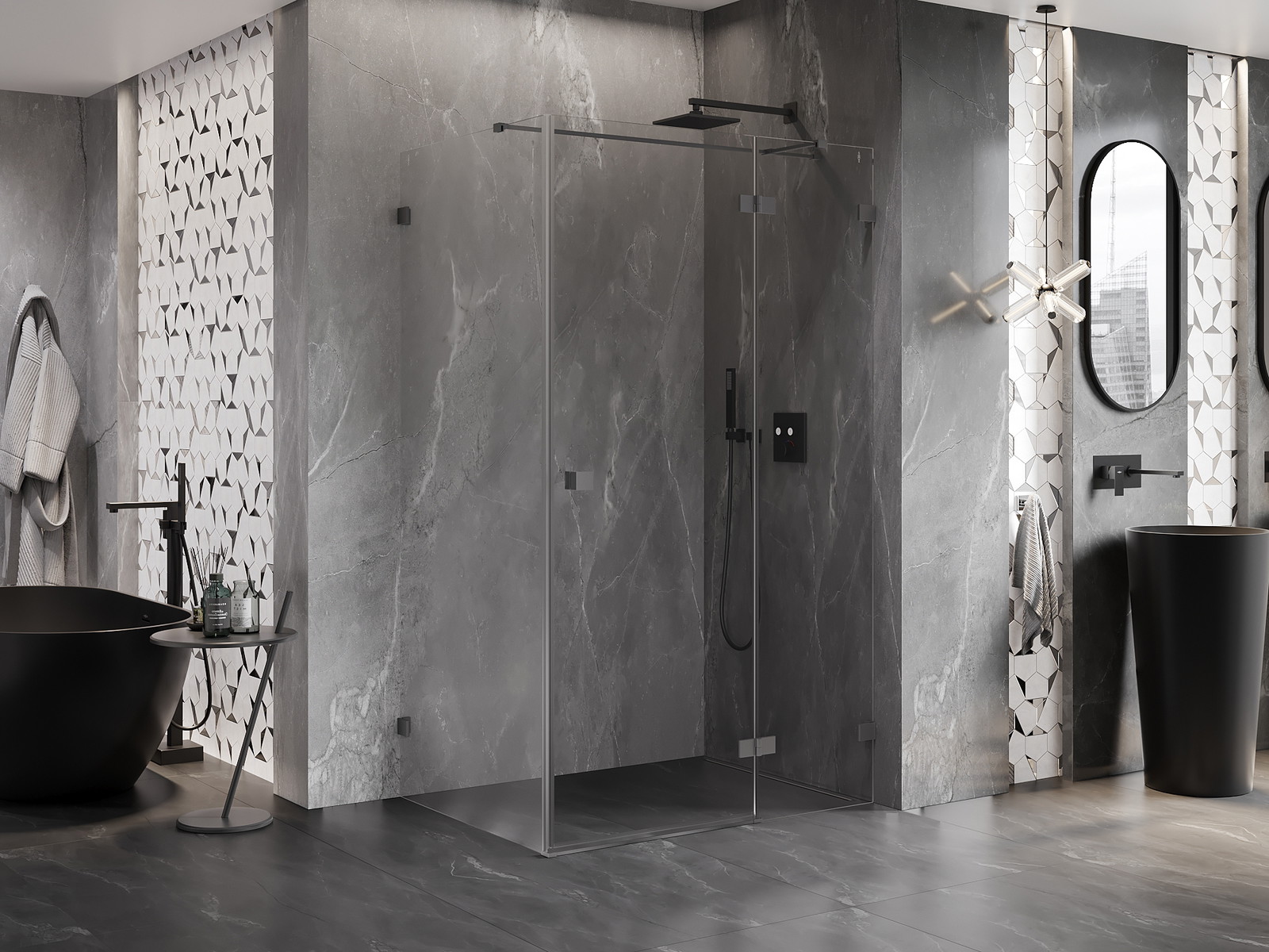 Mexen Lunar T kabina prysznicowa uchylna prawa 80 x 90 cm, transparent, gun metal - 834T-080-090-95-00-P